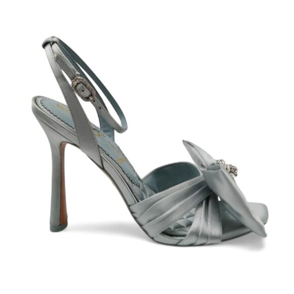 Sam Edelman Lexi Size 9 Cape Blue Satin Embellished Bow Ankle Strap Dress Sandal - Picture 2 of 16